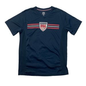 Striker Soccer Team USA T Shirt Mens M Medium Navy Blue V Neck Short Sleeve